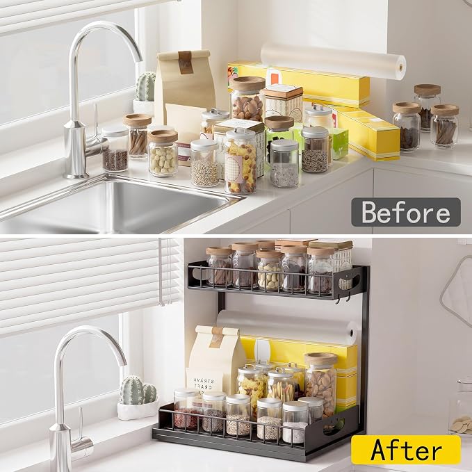 Under Sink Organizer with Pull-Out Drawers,Kitchen Sink Organizer,2 Tier Bathroom Organizers And Storage,Bathroom Accessories Set,Black 2 Pack - Image 4