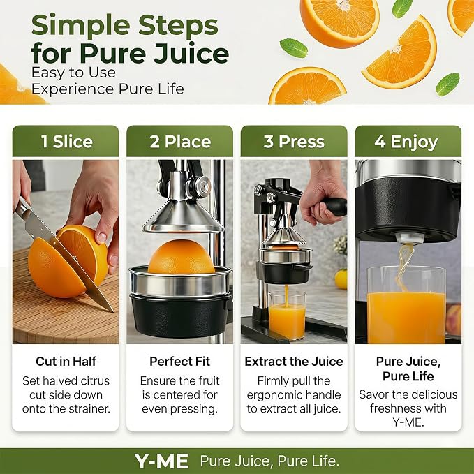 Y-ME Cast Iron Juicer, Heavy Duty Manual Citrus Press & Lemon Squeezer, Hand Juicer with Stainless Steel Strainer, for Orange, Lemon, Lime & Grapefruit, Black - Image 5