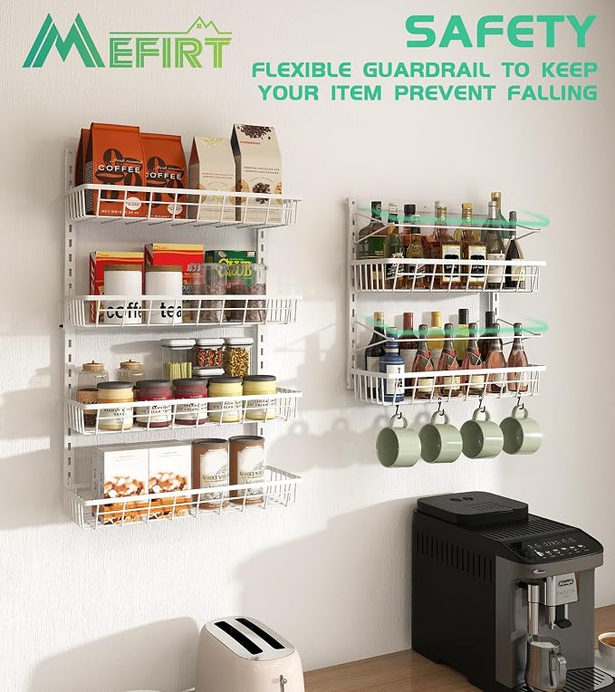 Mefirt Over The Door Pantry Organizer, Wall Mount Spice Rack 6-Tier White | Pantry Hanging Organizers and Storage, Adjustable Baskets Heavy-Duty Metal for Home & Kitchen, Back of Door Seasoning Rack - Image 4
