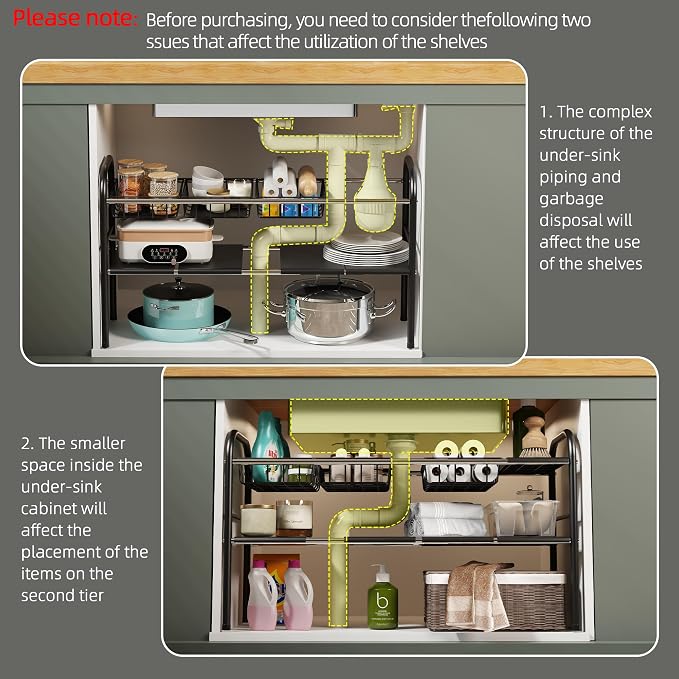 Under Sink Organizers and Storage,Expandable under cabinet organizer Shelf | 2 tier expandable shelf for kitchen,bathroom,4 Removable ABS Panels and 4 Baskets,Adjustable partition height,20.7-32.3" W - Image 4