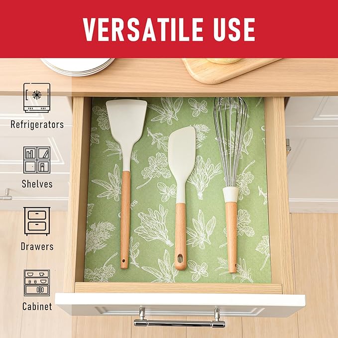 Cooyes Large Refrigerator Liners for Shelves, 12 Pack, 17.7" × 24", Fridge Drawer & Shelf Liners for Kitchen Cabinets Non-Adhesive, Breathable Cloth Material, Keep Produce Fresh Longer, Sage Green - Image 2