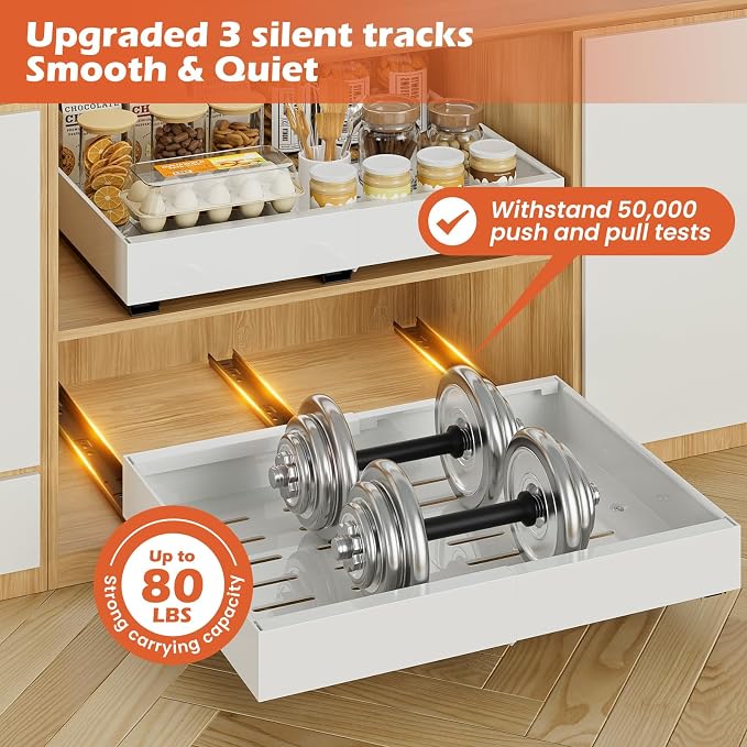2 Pack 16.5" Deep Pull Out Cabinet Organizer, Adjustable Width (12.2"-20.4") Pull Out Drawers for Frameless Cabinets, Upgrade 3 Slide Rails Slide Out Drawers for Kitchen Cabinets - Image 4