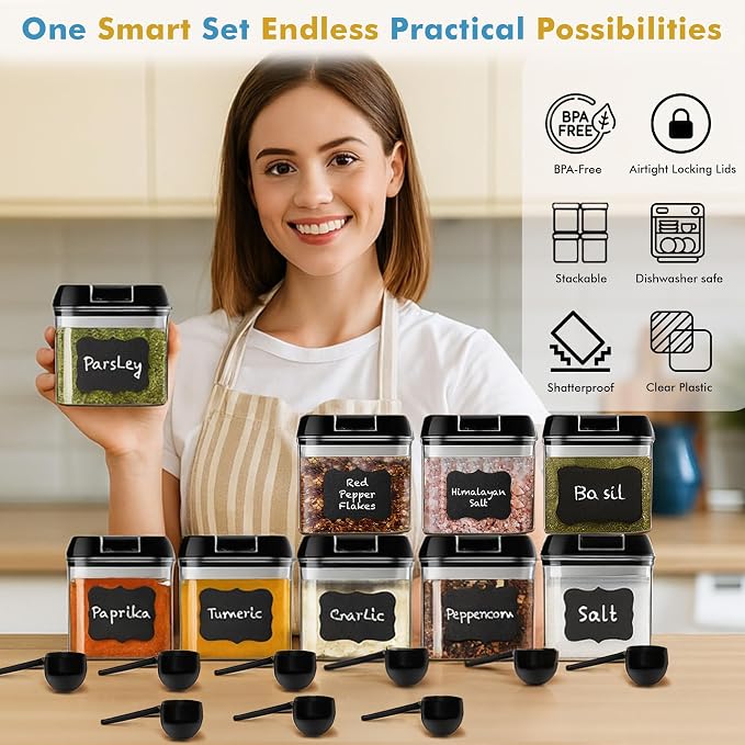 Shazo 9 PC Airtight Food Storage Containers - BPA Free Clear Plastic Snack & Spice Containers with Easy Lock Lids - Kitchen and Pantry Organization for Herbs, Coffee, Tea - 0.5L / 2.1 Cups - Image 4
