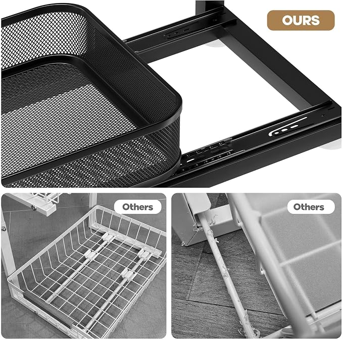 2-Pack 18.5 IN Depth Under Sink Organizer With Next-Gen Ball-Bearing Slides,Sophisticated Mesh 2-Tier Pull Out Shelf for Kitchen & Bathroom,Fits Small Items-Black - Image 3