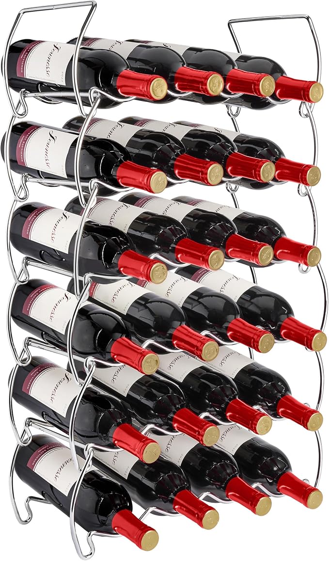Sorbus 6-Tier Stackable Wine Rack - Classic Style Wine Racks for Bottles - Perfect for Bar, Wine Cellar, Basement, Cabinet, Pantry, etc - Hold 24 Bottles, Metal (Silver) by Sorbus