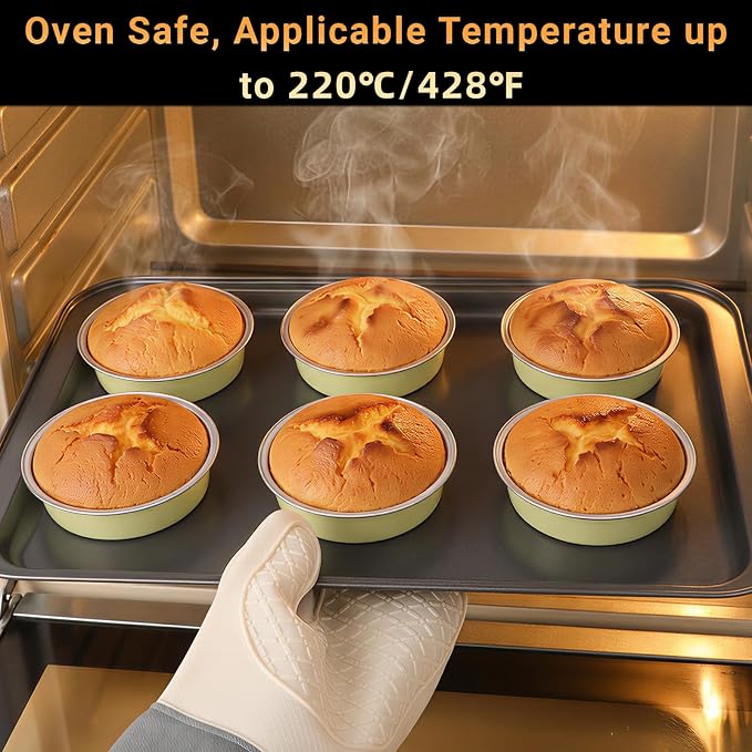 Beasea Mini Pie Pans with Lids, 50 Pack 7.3oz Disposable Aluminum Foil Tart Pans, 4 Inch Round Oven Baking Mini Cake Cups Tin for Cheesecake Pie Tart Quiche - Sage Green - Image 5