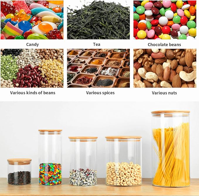 18 Oz/550 ML Glass Jar with Lid, Clear Thickened Version Glass Storage Containers with Sealed Bamboo Lid, For Coffee, Sugar, Spices, Tea, Beans, Candy, Cookie - Image 5