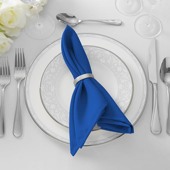 Lann's Linens Set of 12 Cloth Dinner Napkins, 17-inch Polyester Napkins, Washable and Reusable Fabric for Weddings, Hotels, Restaurants - Royal Blue - Image 5
