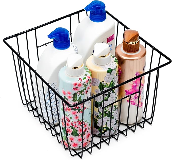 SANNO Freezer Storage Baskets, Pantry Storage Wire Basket Organizer Bins Refrigerator Bin with Built-in Handles for Cabinets, Pantry, Closets, Bedrooms - Set of 4 Black, Black,11"x 10" - Image 6