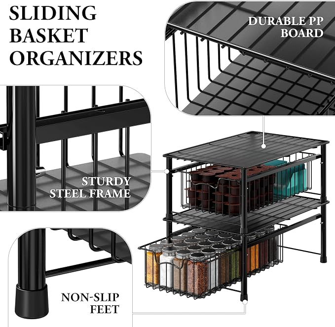 Simple Houseware Stackable Basket Drawer, Black - Image 4