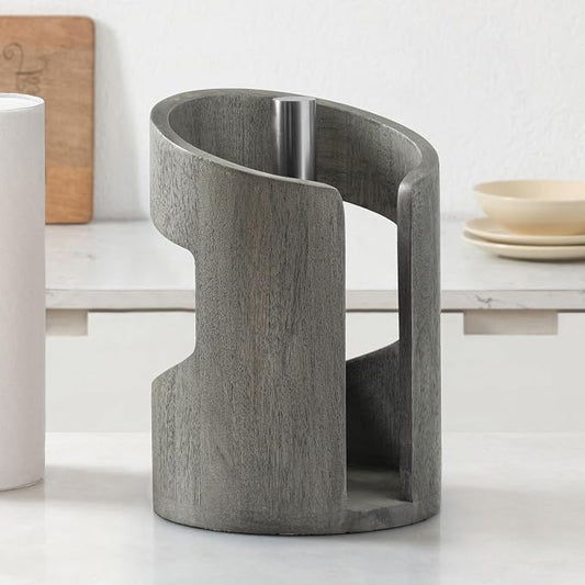 Anji Mountain Wooden Paper Towel Holder with Metal Holder, Holder Stand for Kitchen Roll Organizer & Kitchen Dining Table Home Décor, Countertop Fits Jumbo & Mega Rolls - Greige/Nickel, Arc Hold by AnjiMountain