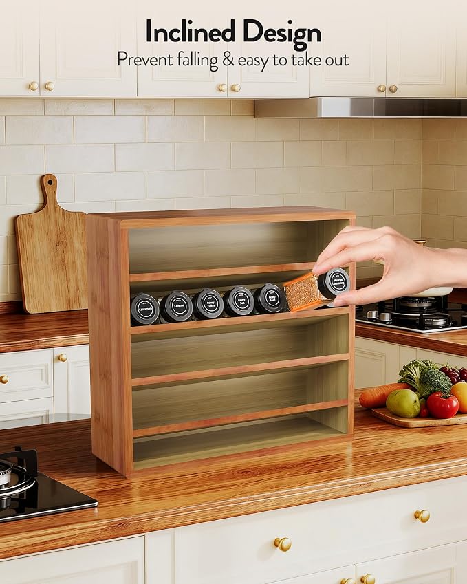 Orimade 4 Tier Spice Rack Organizer for Cabinet, Freestanding Bamboo Seasoning Rack for Countertop, Cupboard, Pantry, Kitchen, 13.18 x 4.13 x 12.2 inches(Spice Jars Not Included), Walnut Stain - Image 9