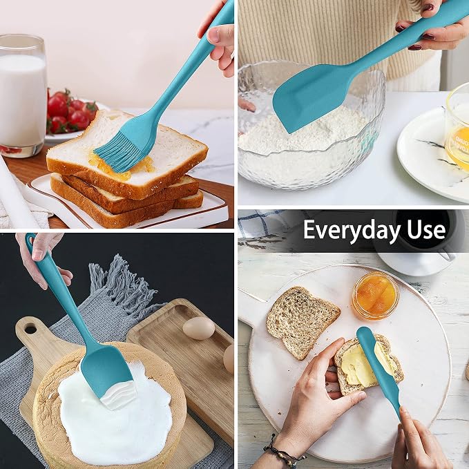 LIANYU 15-Piece Kitchen Cooking Utensils Set with Holder | Silicone Kitchen Tools Stainless Steel Handle, Slotted Spatula Spoon Turner Tong Whisk Brush for Cooking, Dark Blue - Image 6