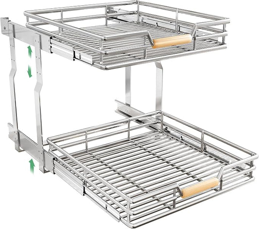 Pull out Cabinet Organizer, 2 Tiers 23"W X 21"D, Heavy Duty Smooth Sliding Under Cabinet Shelves for Pots and Pans, Full-Extension Roll out Drawers, Slide out Organization for Home Kitchen Pantry by Kitstorack