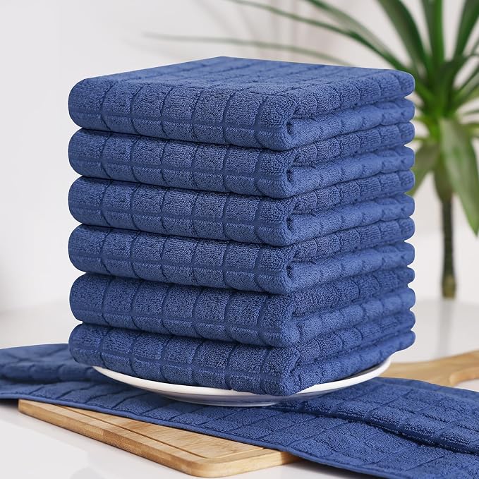 Homaxy Premium Ring Spun Cotton 390 GSM Kitchen Towels, 6 Pack, Navy Blue | 16" x 28" Large Dish Towels, Super Absorbent Terry Hand Towels, Soft Tea Towels with Hanging Loops - Image 8