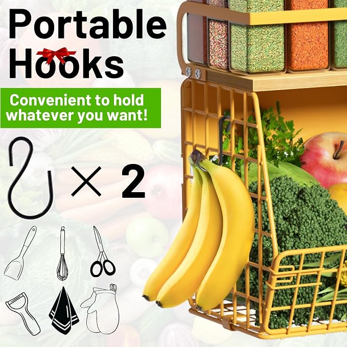 Magnetic Shelf for Fridge with Wood Lid, Fruit Potato and Onion Storage Bins, Pantry Organizers & Storage, Large Container Magnetic Spice Rack for Refrigerator, Kitchen Counter, Cabinet (Yellow, 1) - Image 6