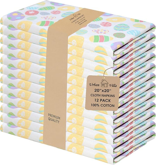 Urban Villa Cloth Napkins Cotton 20x20 (Set of 12) Egg Print by CottonTrends