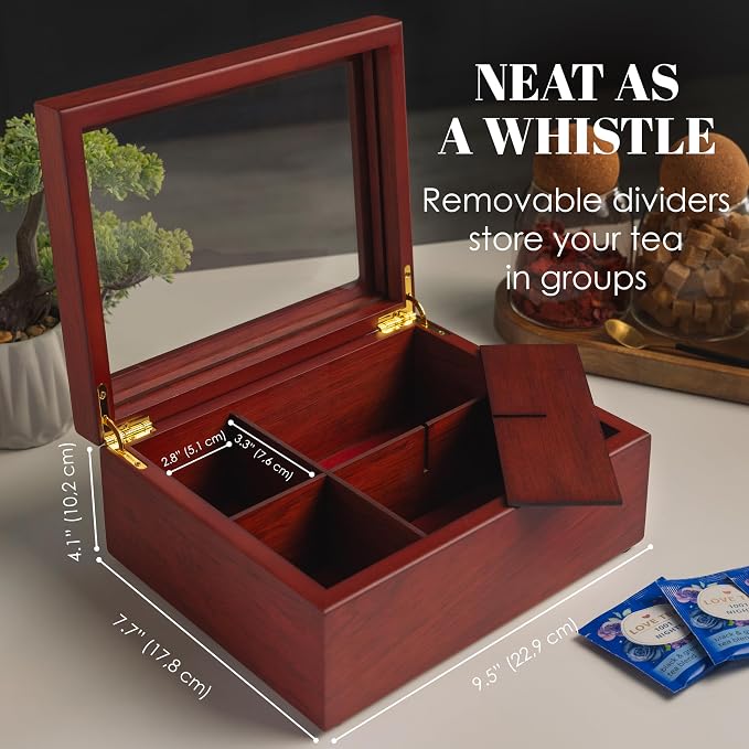 Tea Box - Luxury Wooden Tea Bag Organizer from The Apace Premier Collection - 6 Compartment Tea Storage Chest Container - Elegantly Handmade w/Scratch Resistant Window - Image 3