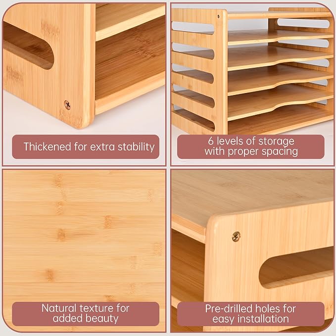 Cookie Sheet Organizer for Cabinet, 6 Tier Sheet Pan Organizer | Baking Sheet Organizers Inside Cabinet, Bamboo Kitchen Organizer for Bakeware and Cutting Board - Image 5