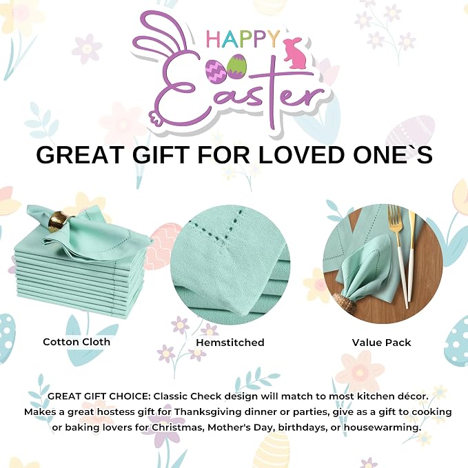 Bedding Craft Cotton Cloth Dinner Napkins Set of 12 – 18x18 Bird Egg Gray Hemstitched – Machine Washable Fabric Napkins for Weddings, Thanksgiving, Christmas & Daily Dining - Image 6