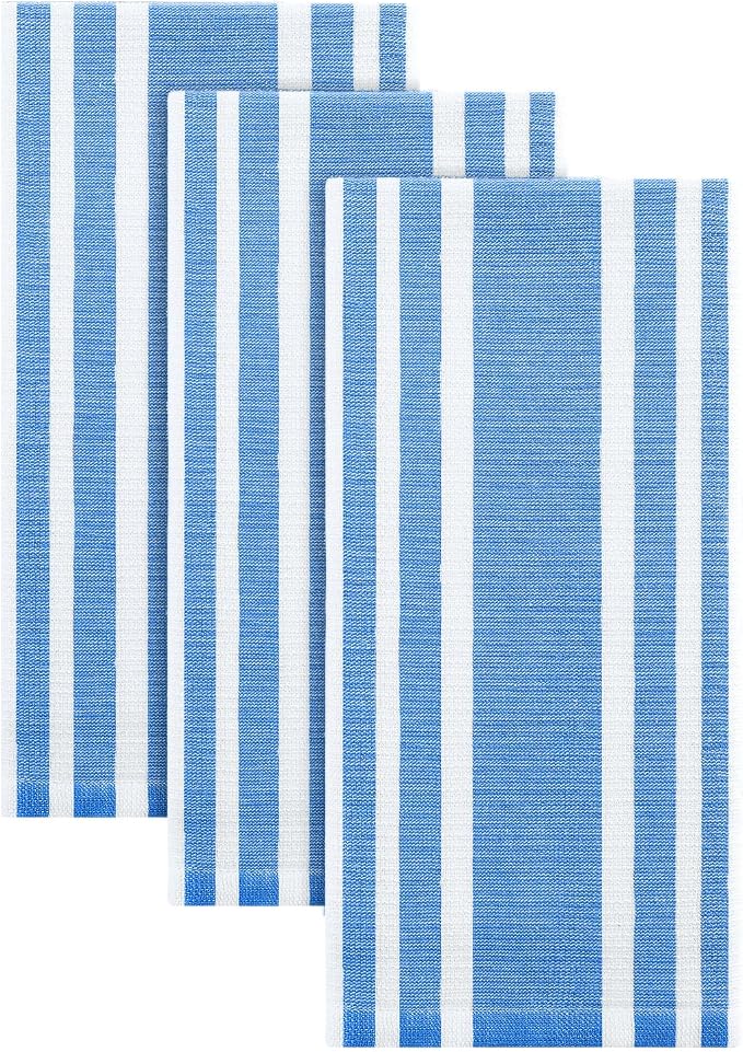 Homaxy Premium Cotton Stripe Kitchen Towels 3 Pack, 18"x 28", Blueberry | Large 380 GSM Kitchen Hand Towels, Soft Terry Dish Towels, Highly Absorbent Tea Towel Set with Hanging Loop by Homaxy