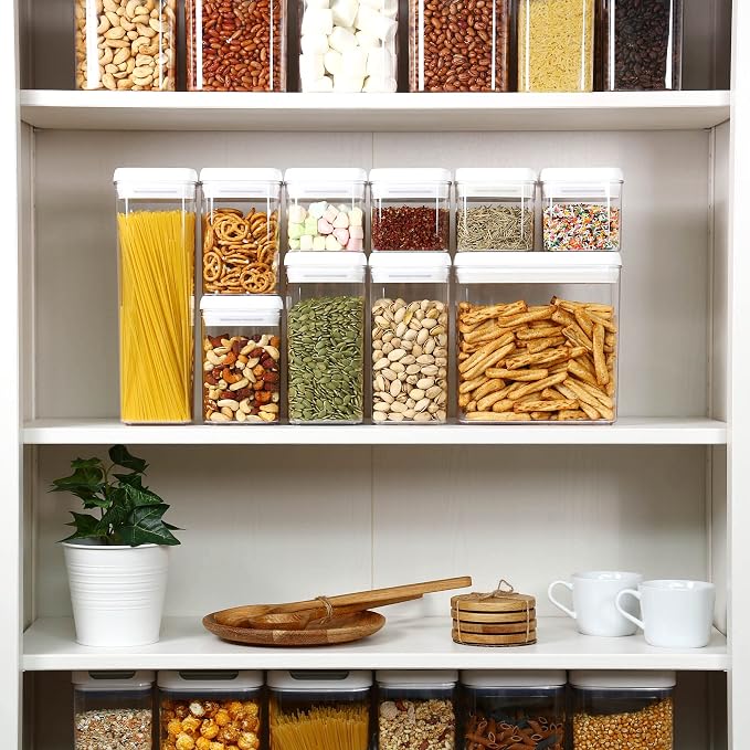Felli Flip Tite Storage Container with Lid 4" Airtight Ring Seal Top, Stackable Acrylic Canister Jar Set for Kitchen Pantry Organizer, Food Spice Pasta Snack (5pk, Variety) - Image 2