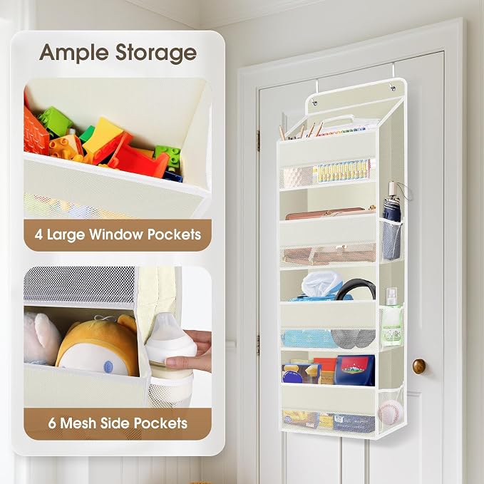 2 Pcs Over The Door Organizer Large Capacity Hanging Storage Room Organizer | 40 lb Capacity, Ultra-Sturdy, Foldable, Mesh Design with Clear Window, Space-Saving Organizer for Pantry, Nursery & Closet - Image 4