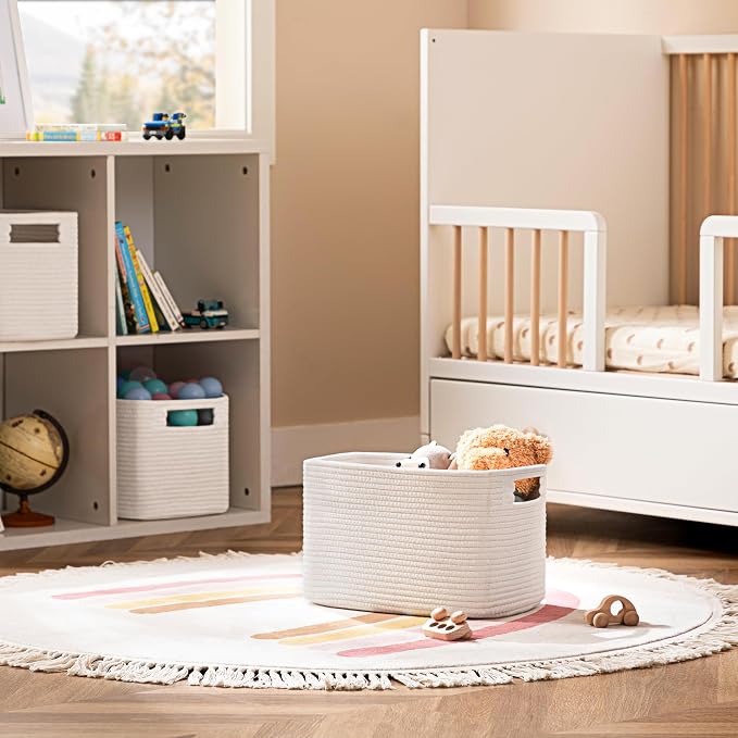 4 Pack Storage Baskets for Organizing, Shelf Baskets with Handles, White | 14.5"Lx9.8"Wx9"H, Woven Basket, Cotton Rope Basket, Toy Storage, Cube Shelf, Gift Baskets Empty, Home Decor - Image 4