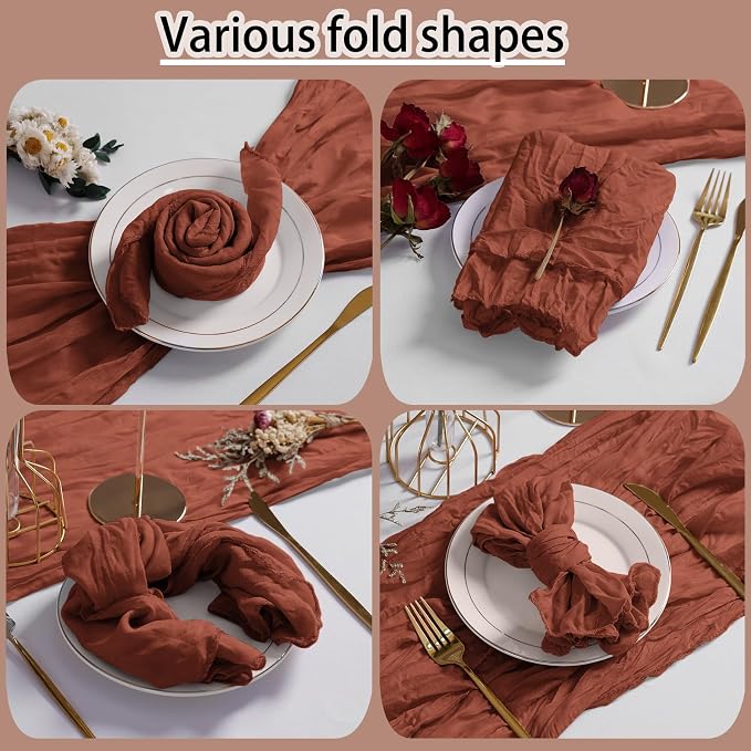 LZY 120 Pack Gauze Cheesecloth Napkins 20x20 Inch Dinner Cloth Napkins, Soft Boho Table Napkins Rustic Wrinkled Cheese Cloth Napkins Bulk for Wedding Party Baby Shower Event Decor (Terracotta) - Image 5