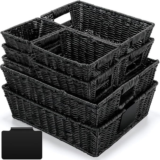 Marsui 9 Pcs Wicker Storage Baskets for Pantry Organization with Handle Labels Handwoven Multi-size Brown Small Organizer Baskets Storage Bins Container for Shelves Closet Toilet Christmas Holiday by Marsui