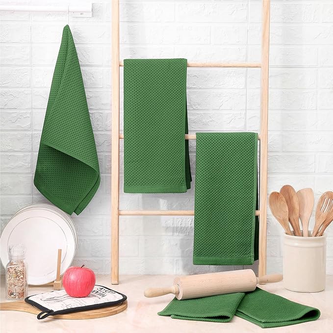 Homaxy 100% Cotton Waffle Weave Kitchen Towels, 15-Pack, Grass Green | Ultra Soft Absorbent Dish Towels, Quick Drying Cleaning Towels, 13 x 28 Inches - Image 6