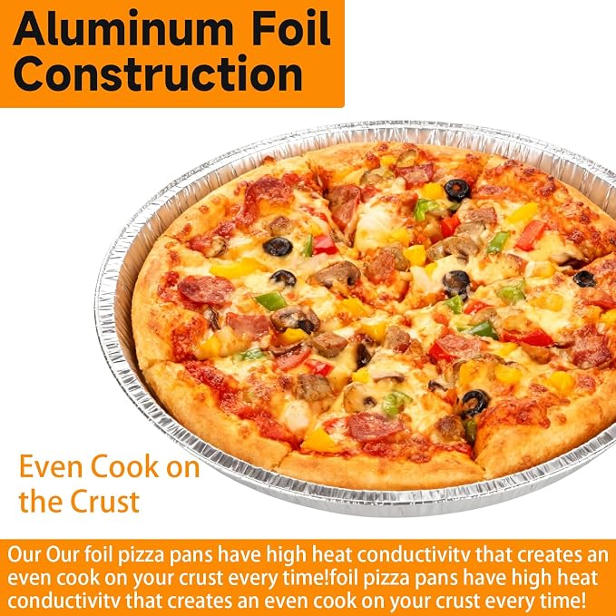 50 Pack Disposable Round Foil Pizza Pans Aluminum Pizza Pans for Personal Pizzas, 13 Inch Round Tin Foil Pan for Cookies, Cake, Focaccia - Freezer & Oven Safe - Image 4