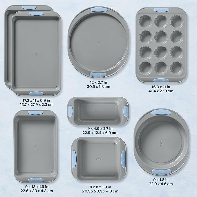 Pyrex 8-Piece Metal Bakeware Set with Heatsafe Silicone Handles, Cerulean | Lightweight stainless steel baking trays with heatsafe silicone handles, made without PFAS, mercury, lead, cadmium & BPA - Image 2