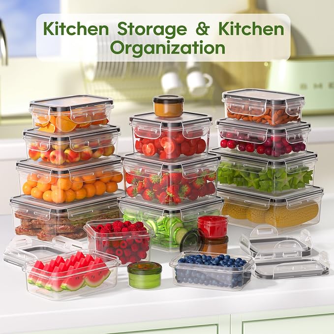 KEMETHY 36-Piece Food Storage Containers with Lids(18 Container & 18 Lid), Plastic Food Containers for Pantry & Kitchen Storage and Organization, BPA-Free, Leak Proof, Reusable with Labels & Pen - Image 7