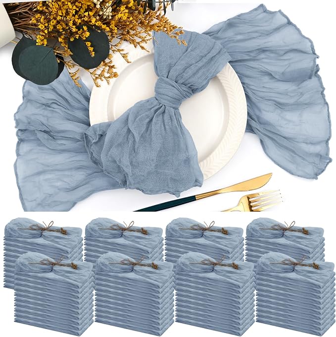 84 Packs Gauze Cheesecloth Napkins 20 x 20 Inch Dusty Blue Wrinkled Dinner Napkins, Rustic Boho Soft Cloth Napkin for Wedding Party Event Dinner Table Decoration by Teruntrue
