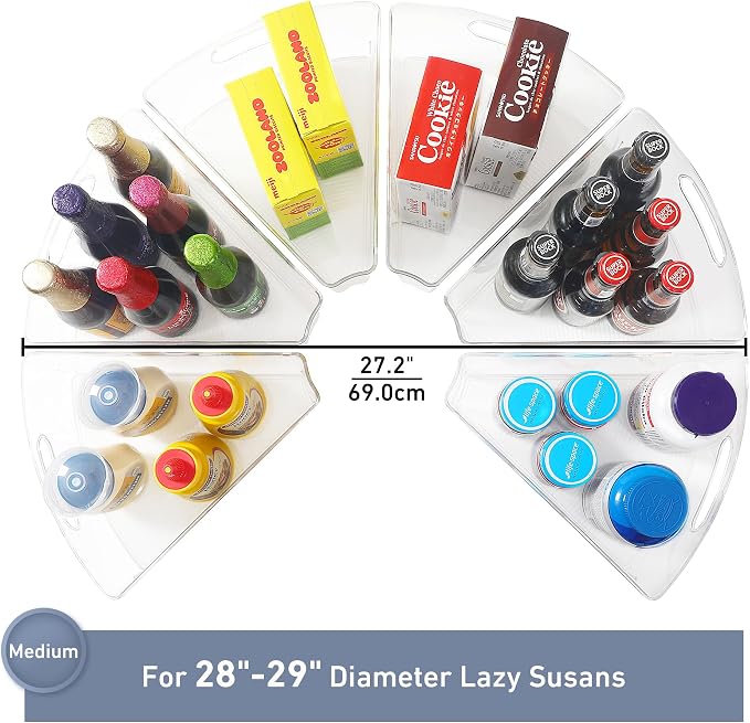 Leeden Lazy Susan Organizer for 28" Diameter Corner Lazy Susan, Plastic Kitchen Cabinet Storage Bins with Handle, 6 Packs, 1/8 Wedge - Food Safe, BPA Free - Image 6