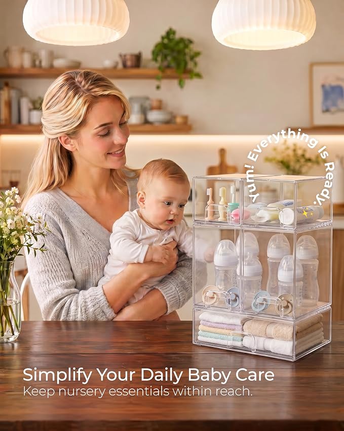 Stackable Storage Drawer Organizers Set of 5 for Bathroom Organizer Storage | Clear Plastic Organizer Bins for Baby Bottle, Kitchen Under Sink, Laundry, Pantry, Beauty, Cabinet, Medicine, Office Supplies - Image 5