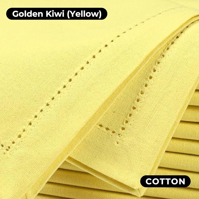 Bedding Craft Hemstitched Cotton Cloth Dinner Napkins Set of 12 – 18x18 Golden Kiwi – Reusable Machine Washable Fabric Napkins for Weddings, Thanksgiving, Christmas & Events - Image 3
