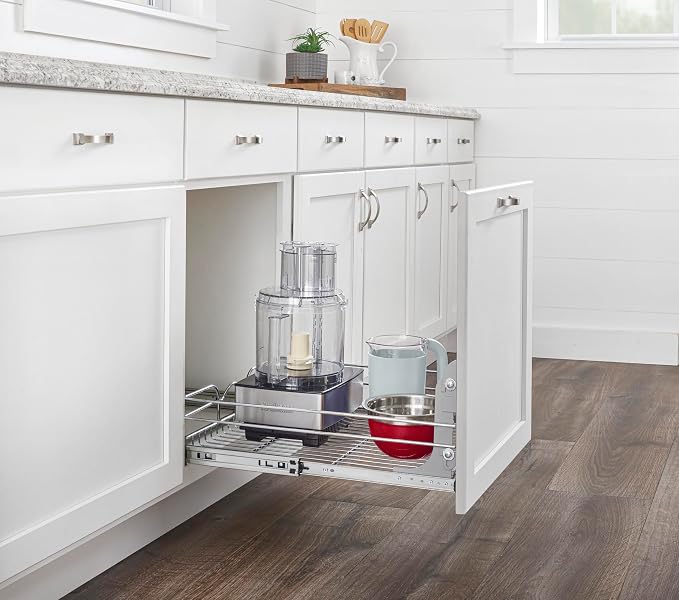 Rev-A-Shelf Steel Wire Pullout Drawer Organizer Shelf for Kitchen Cabinets, Slide Out Storage Basket, Min Opening Width of 17.5", 18" x 22", 5WB1-1822CR-1 - Image 2