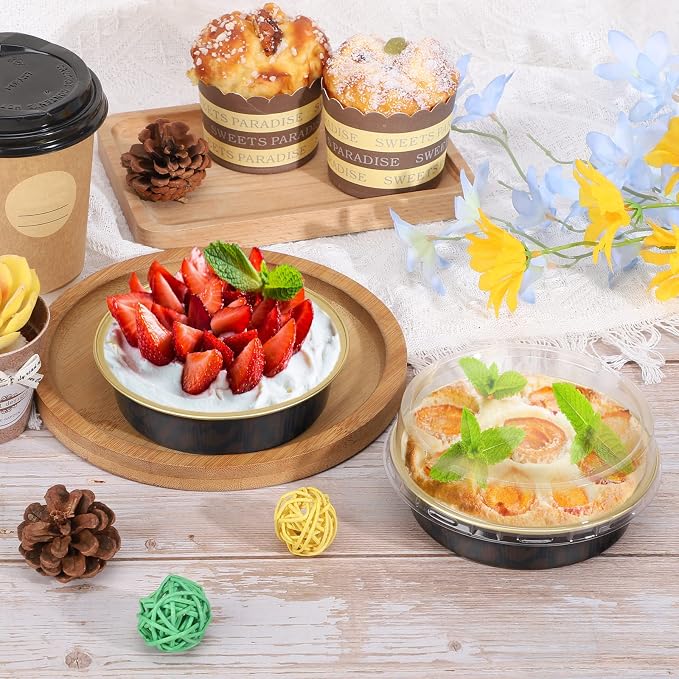 Beasea 20 Pack 4” Mini Pans with Lids, 8oz Disposable Aluminum Baking Foil Tins Round Small Black Dark Red Spot Container for Individual Cupcake Dessert Muffin Ramekin Cheesecake Quiche Oven Dishes - Image 4