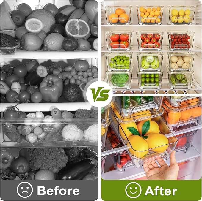 Imncya 5 Pack Refrigerator Organizer Bins, Fridge Organizers and Storage | Stackable Pull-Out, Refrigerator Drawers with Lids, Clear Design with Drain Tray, Fruits Vegetables Snack Storage Containers - Image 5