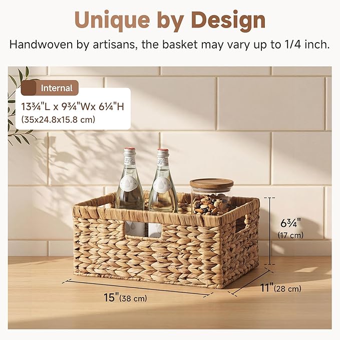 StorageWorks Large Wicker Baskets for Storage,Woven Basket for Gifts,1-Pack | Water Hyacinth Rectangular Wicker Basket, Wicker Storage Baskets for Shelves, Woven Baskets for Storage, Blanket Basket - Image 3