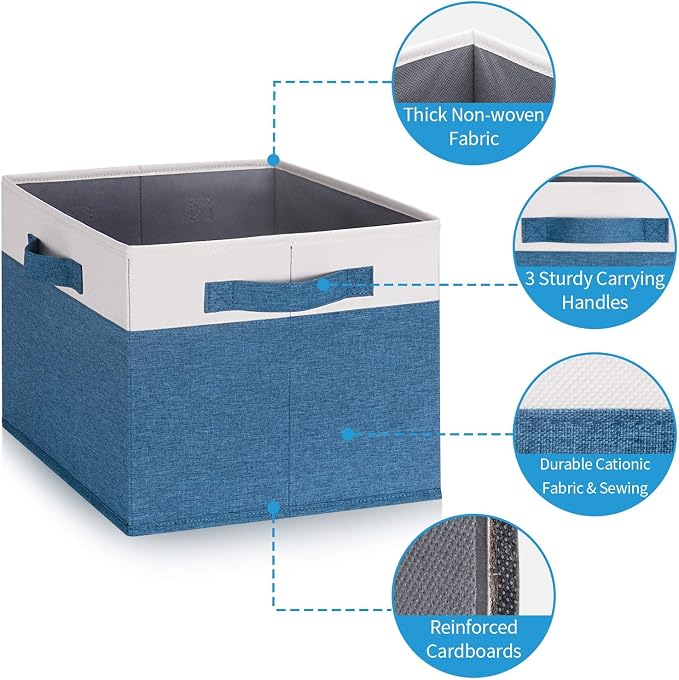 GhvyenntteS Storage Baskets for Shelves 3 Pack, Large Fabric Storage Bins with 3 Handles, Collapsible Closet Organizers and Storage, Sturdy Closet Organizer Bins/Laundry Room Organization, Blue - Image 4