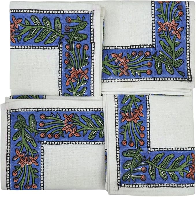18x18 Inches Cotton Napkins Set of 4, Purple White, Washable Hand Block Printed Reusable Cloth Napkins for Dinning, Party, Wedding, Home Decor Fall - Image 5