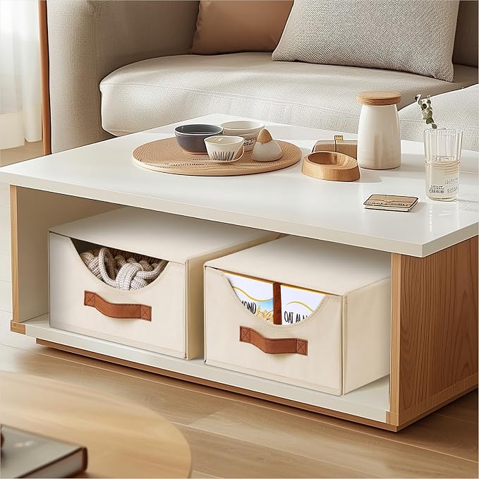Large Closet Storage Bins with Drawer, Fabric Bins for Organization, Collapsible Storage Drawers Organizer for Bedroom, Living Room, 6 Pack, Beige - Image 2