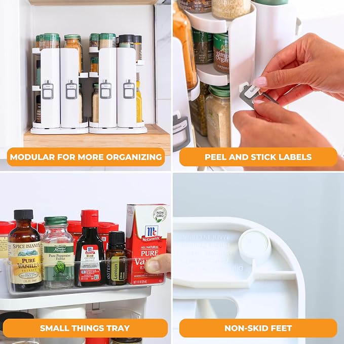 Spice Rack Organizer for Cabinet - Slide & Rotate Seasoning Organizer - 4 Snap-In Adjustable Shelves for 5 Tier of Storage - Magnetic Modular Design - 8.9”H x 6.1”W x 10.8”D - Image 7
