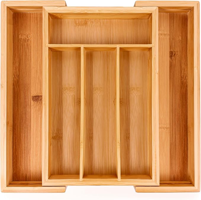 Berghoff Expandable 6 Slot Bamboo Flatware Organizer, Kitchen Cutlery Tray | Adjustable Wood Drawer Divider & Silverware Organizer, Adjusts 8.5 to 13.25 Inches, 6 Slot Utility Tray & Utensil Holder - Image 3