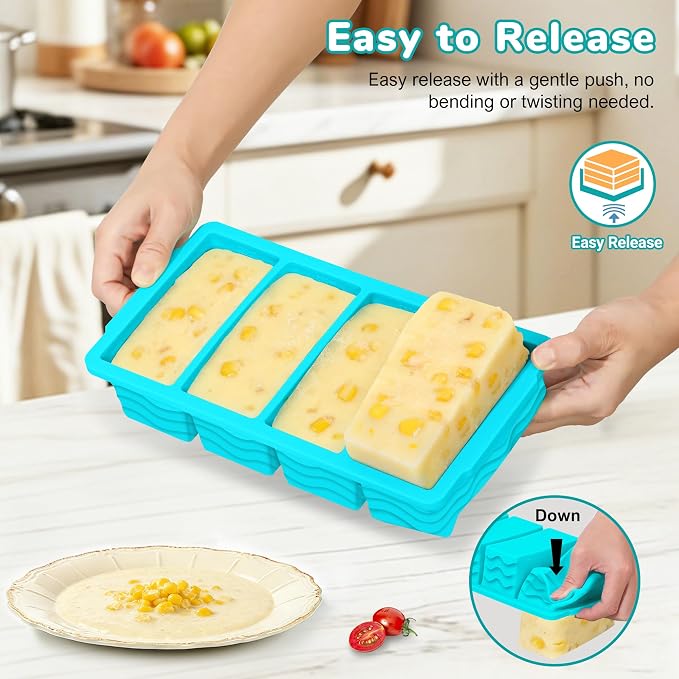 Silicone Freezer Trays with Lid (4-Pack), 1-Cup, 2-Cup, 1/2-Cup & 2-Tbsp Silicone Freezer Molds, Stackable Soup Freezer Meal Prep Containers,Ice Cube Tray for Making Sauce,Smoothies,Yogurt Bites - Image 5