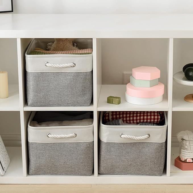 Storage Baskets for Organizing, X Large - 3 Pack 17.7L×13.8W×9.8H in Foldable Storage Bins for Shelves, Fabric Storage Box for Closet Nursery Toy Gift (White & Grey) - Image 4