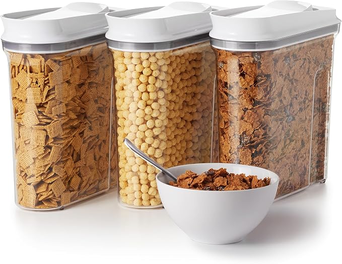 OXO Good Grips POP Airtight Cereal Dispenser 3-Piece Set, 3.4 Qt Each | Airtight Push-Button Lid, Store Cereal, Granola, Snacks, Easy to Store, Kitchen Storage Set - Image 8